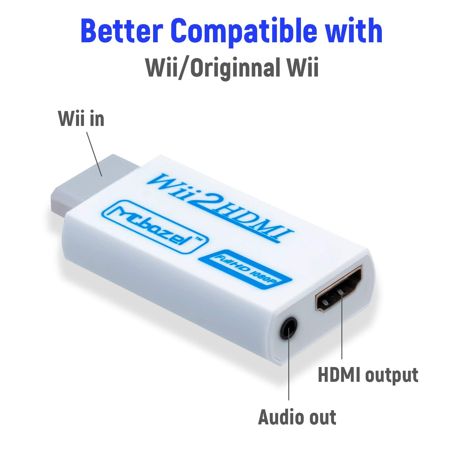 Mcbazel Wii hdmi Adapter, Wii to HDMI Converter,Full HD 1080P Video Adapter Converter With 3.5mm audio