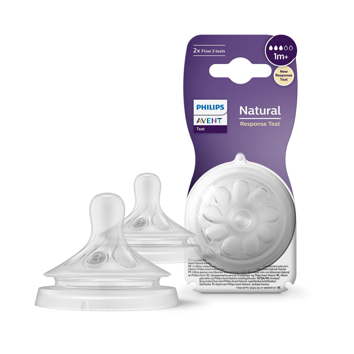 Philips Avent Natural Response Bottle Teat - 2 x Baby Bottle Flow 3 Teats for Newborn Babies, 1and Months, BPA Free (Model SCY963/02)