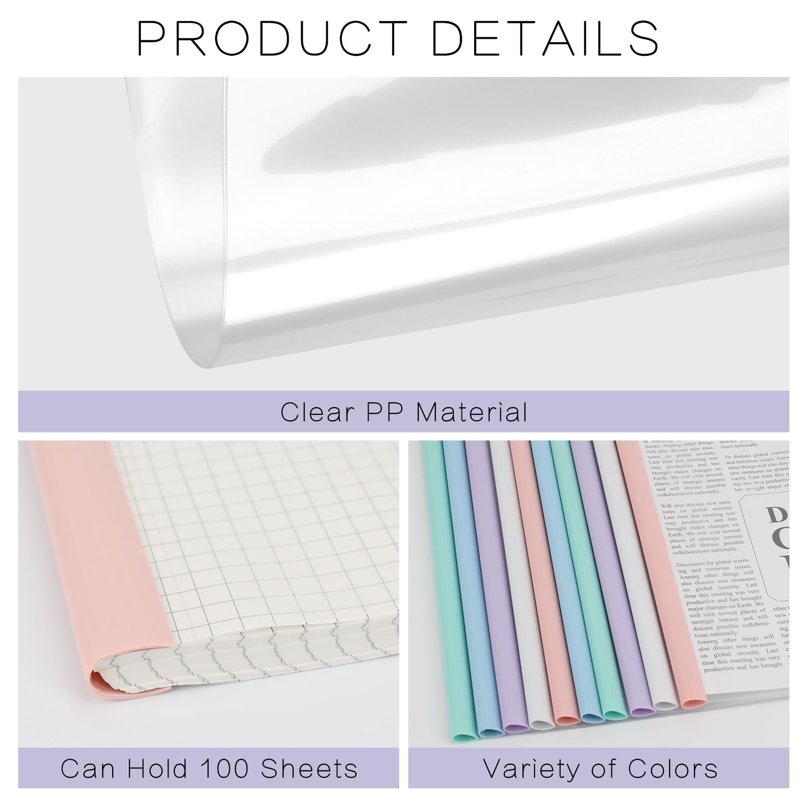 WWW 10 PCS A4 Size File Folders,Clear Binder Portfolio Folder with Colorful Folders Sliding Rod,Suitable for Papers,Documents Organizer