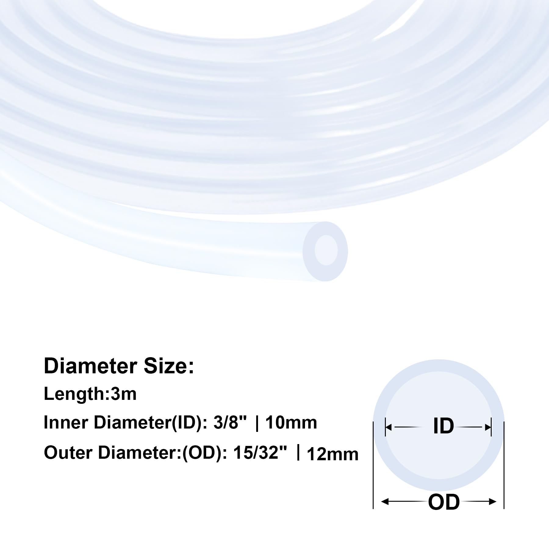 Silicone Tube,10mm ID x 12mm OD,3Meter,iMeistek Flexible Food Grade Hoses,Water-Air Hose Pipe for Pump Transmission