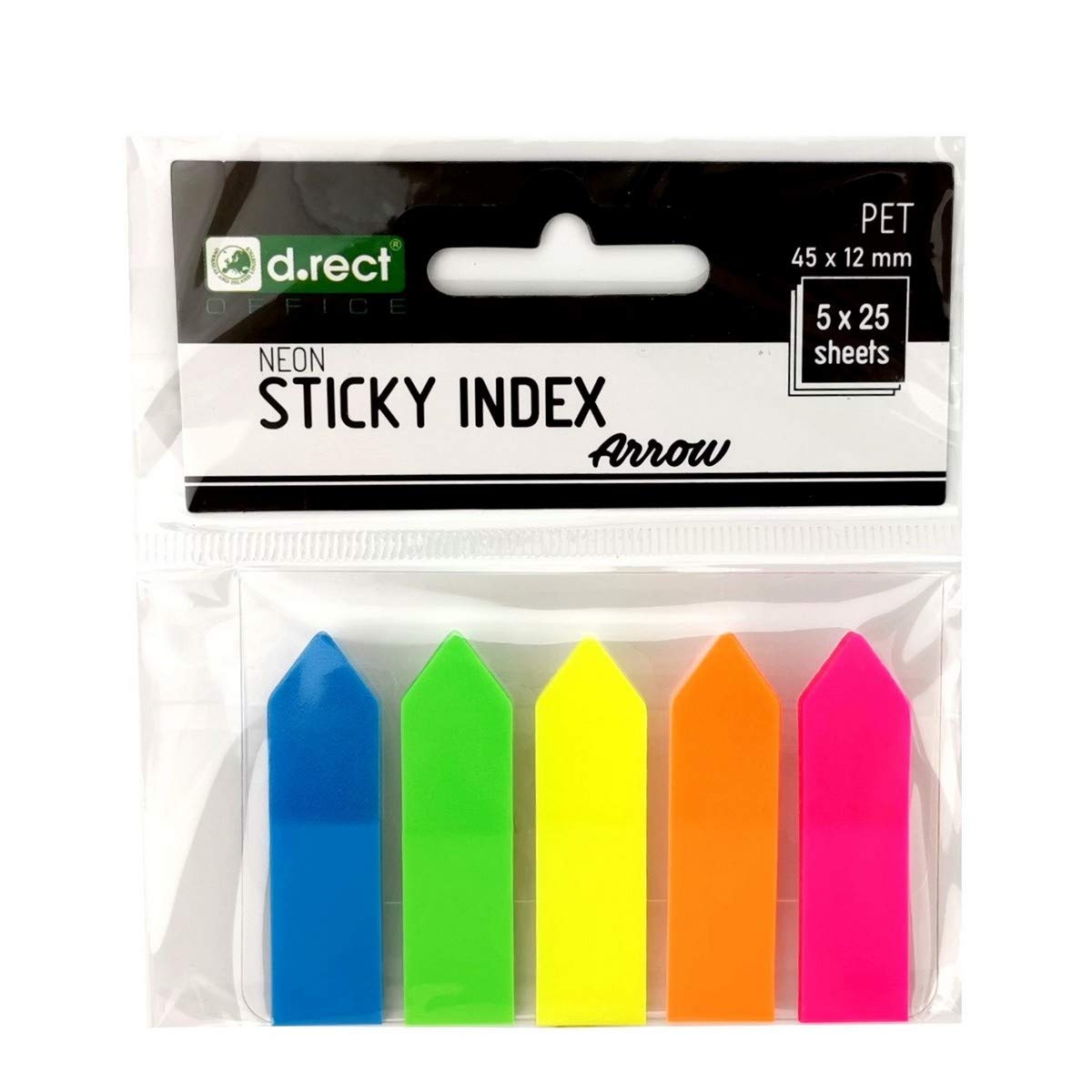 D.RECT Index Index Tabs PET Film 45 x 12 mm 5 x 25 SZT Arrows, Multicolor, 9347