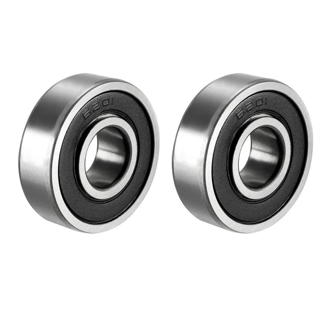 sourcing map 6201-2RS Ball Bearing 12mm x 32mm x 10mm Double Sealed 180201 Deep Groove Bearings, Carbon Steel (Pack of 2)