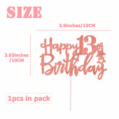 Happy 13th Birthday Cake Topper in Glitter Card,Happy Birthday Cupcake Toppers Rose Gold 13th Birthday Party Decor,Glitter Cake Decoration for Birthday Anniversary Party Decorations (13th, Rose Gold)