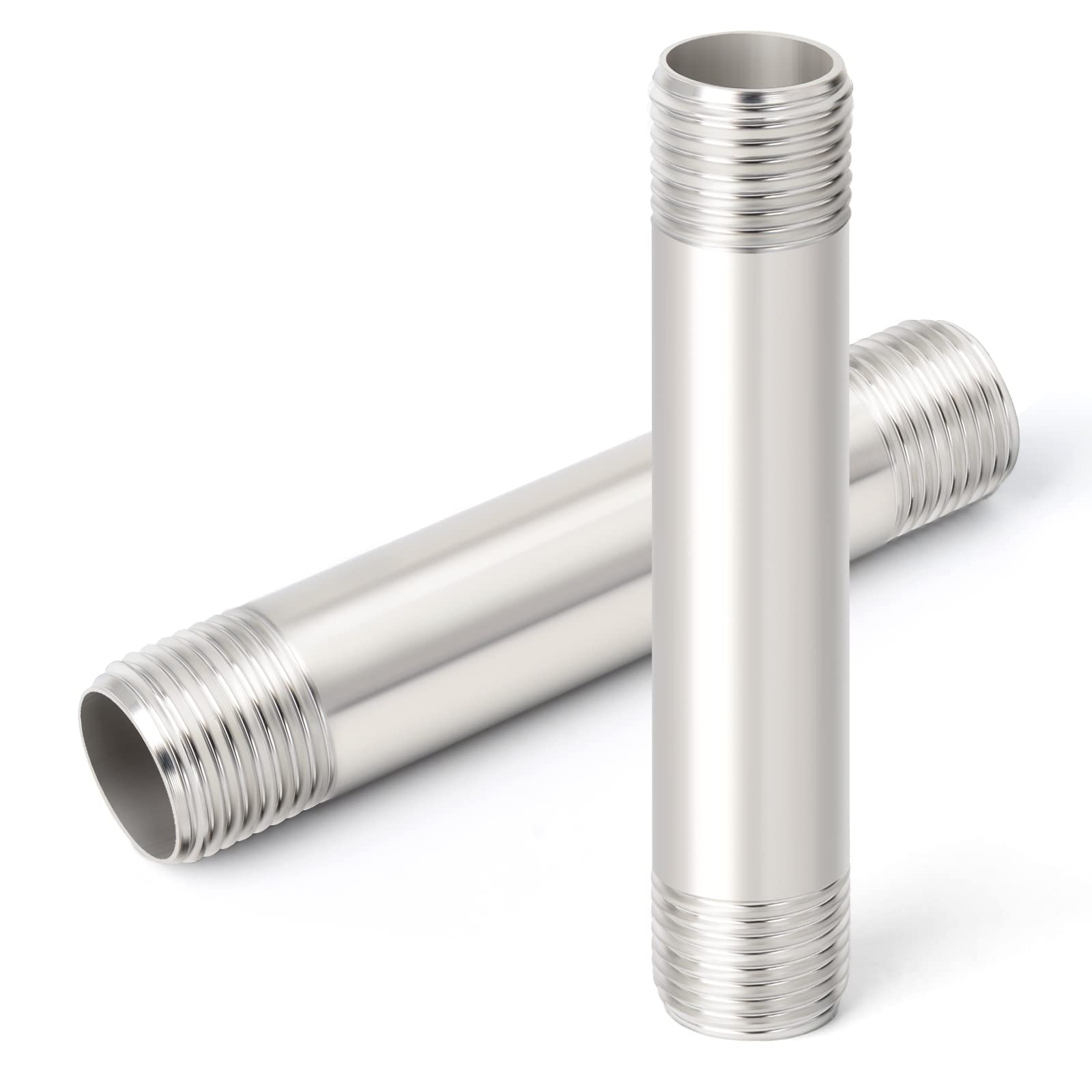 ERGAOBOY 2 Pcs 150mm 1/4 inches x 1/4 inches Male BSP Nipple Cast Pipe 304 Stainless Steel Pipe Fittings