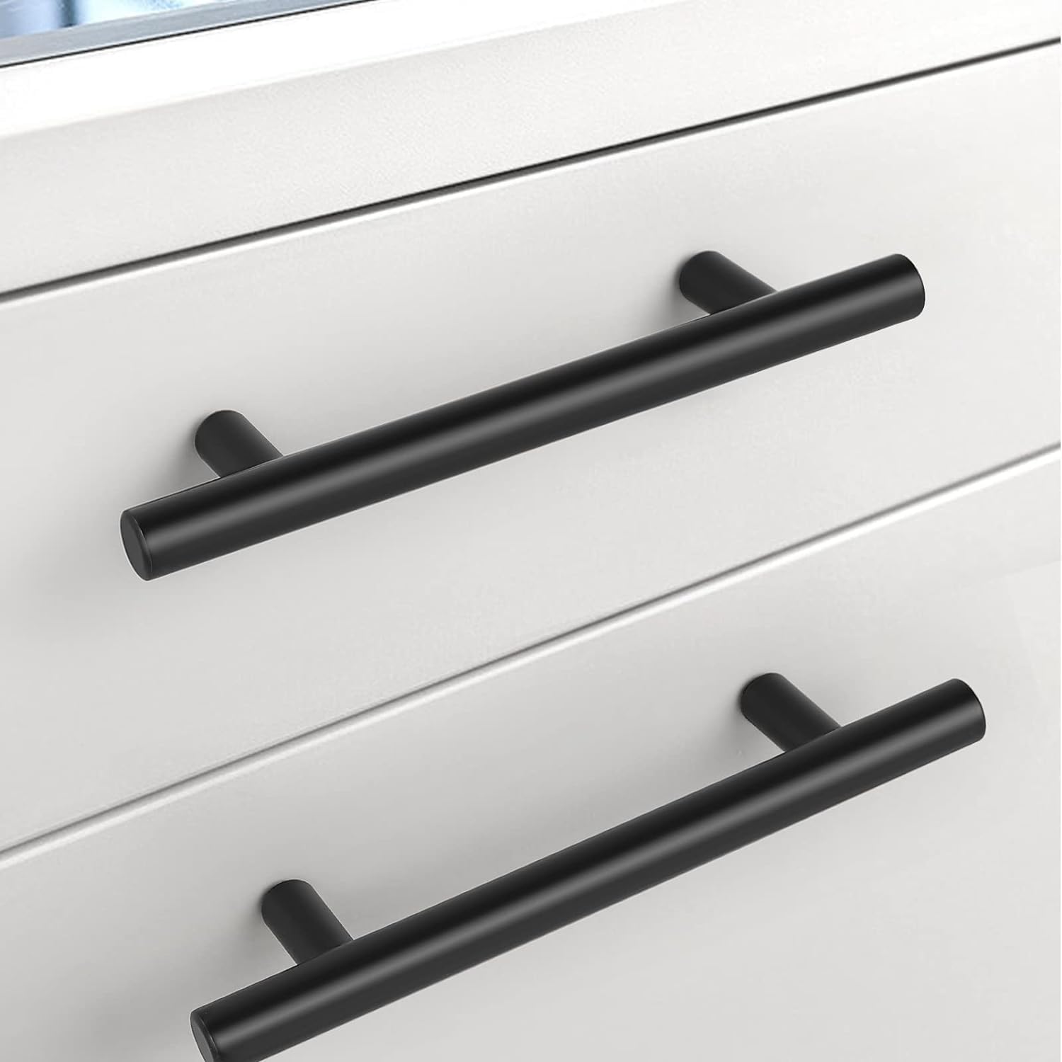 PinLin 5 Pack Cupboard Handles Kitchen Door Handles 102mm Hole Centre Black Cabinet Handles Stainless Steel (Screws Included)