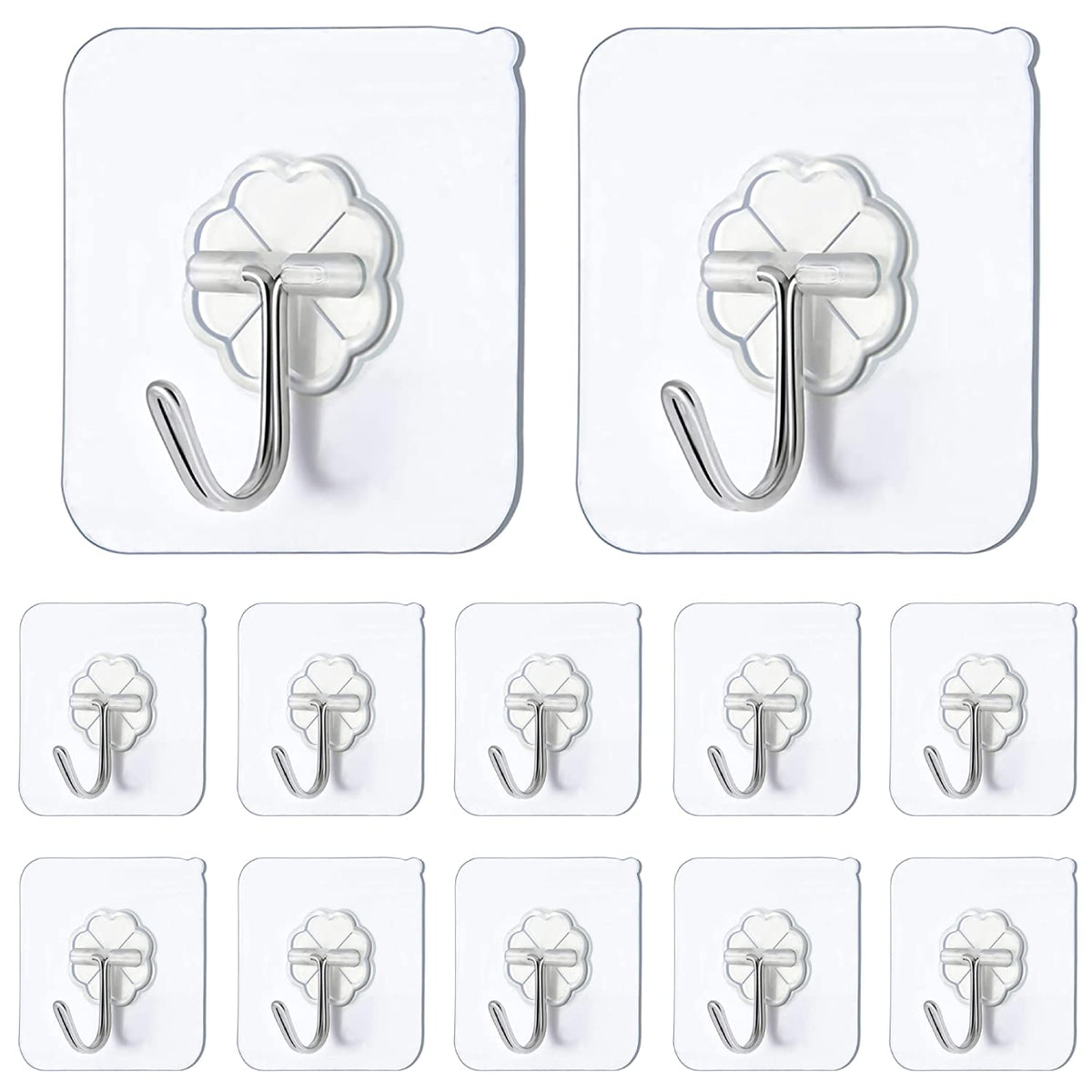 JelKen Self Adhesive Hooks,12 PCS Heavy Duty Door Wall Adhesive Hooks for Kitchen, Bathroom, Office, Closet, Hanging Coat Cloth Towel Key Decorations