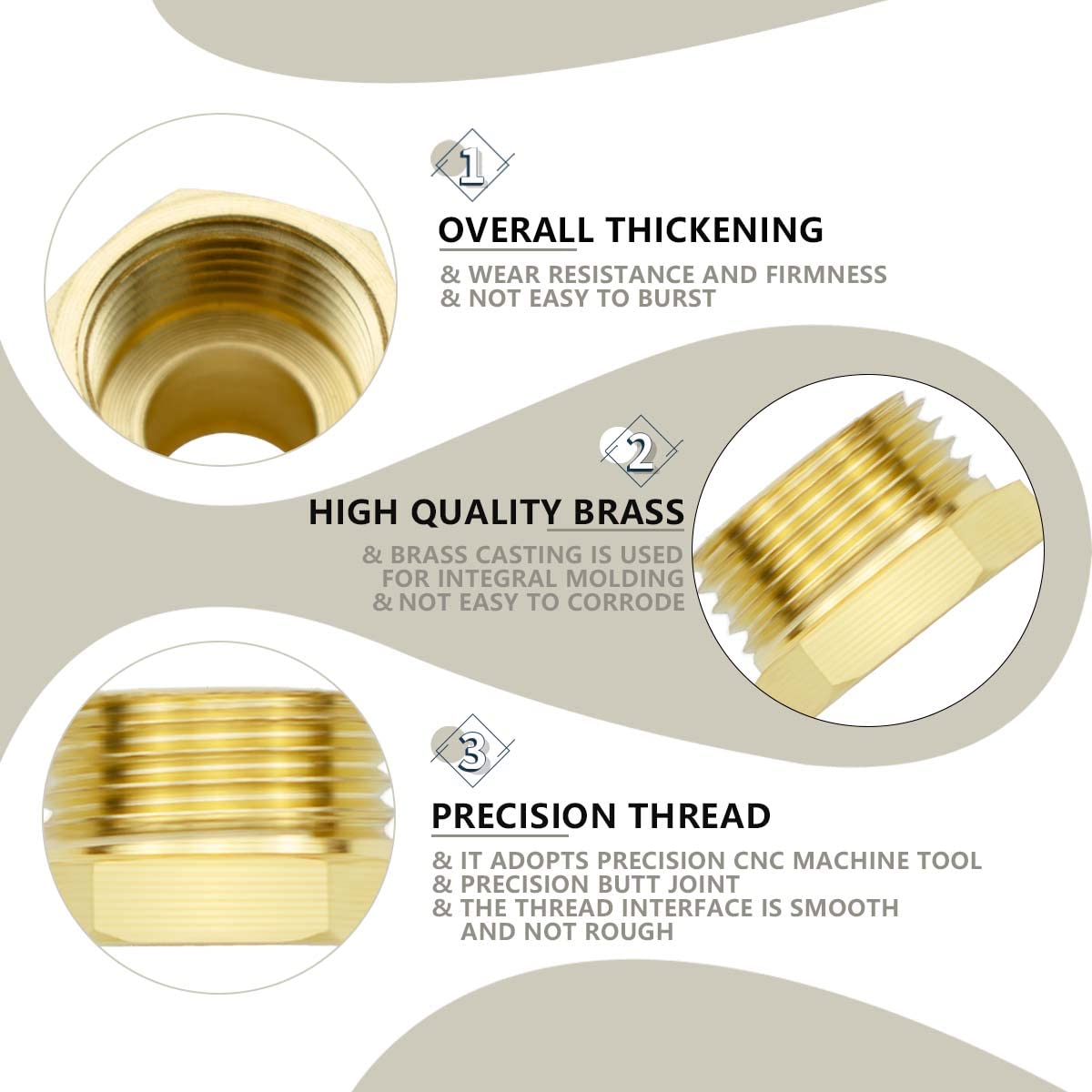 Bwintech 6 Pcs 3/8 inches Female to 3/4 inches Male BSP Thread Brass Hex Bushing Reducing Connector for Pipe Connecting Conversion