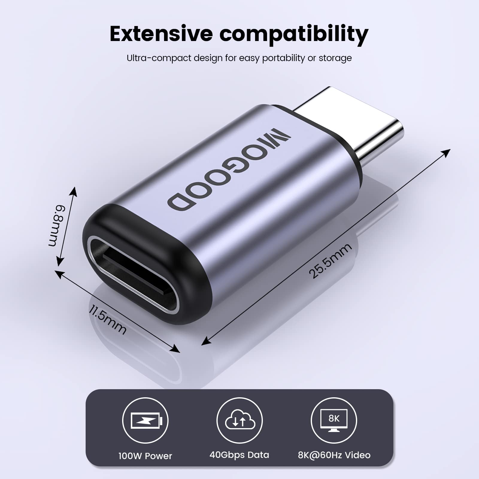 MOGOOD USB C Male to Female Adapter,usb c coupler usb c extender Support 100W Fast Charging 40Gbps Data Transfer 8K@60Hz Video output for USB4,Thunderbolt 4/3,Laptop,Steam Dock,Switch,Tablet