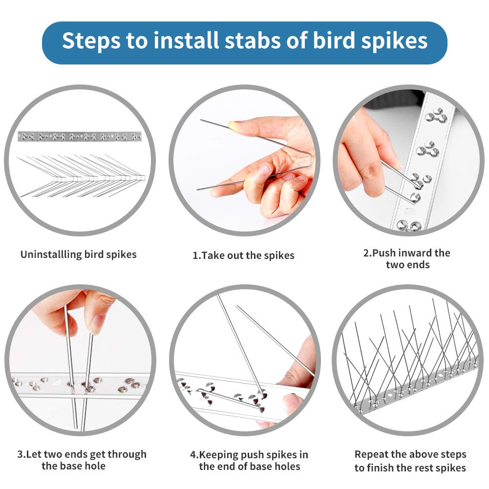 Moyofree 1.25MPigeon Spikes, 304 Grade Stainless Steel Bird Spikes Kit, Fence Spikes Bird Deterrent Spikes for Cats, Birds Control Defence Spikes for Anti Crows, Seagulls and Small Birds