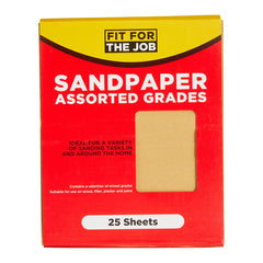 Fit For The Job 25 Large A4 Size Sheets Sandpaper Assorted Grades for Sanding Wood,Furniture,Metal,Plaster For Home Improvement, Decorating & More -6x Fine, 10x Medium, 9x Coarse 11x9 inch (230x280mm)