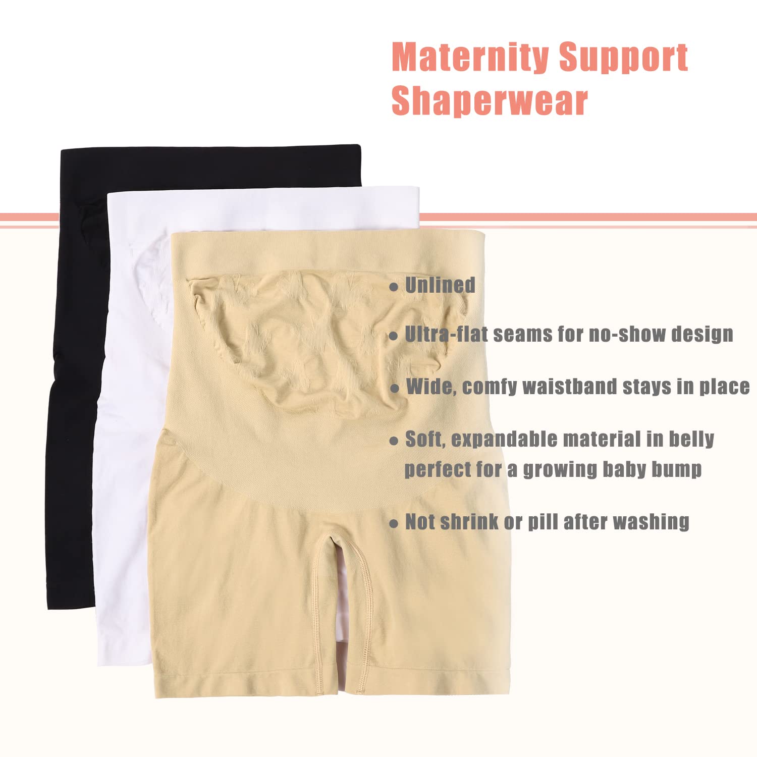 SUNNYBUY 3 Pack Women Maternity Shapewear for Dresses Seamless Mid-Thigh Pregnancy Shapewear Support-BlackNudeWhite-M