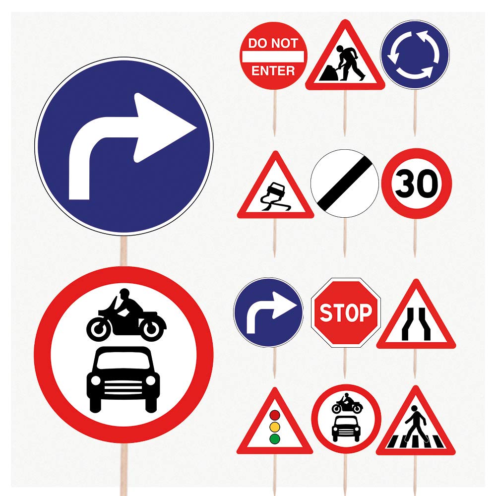 AK Giftshop Road Signs Cupcake Cake & Food Decorations Toppers Picks (pack of 14)