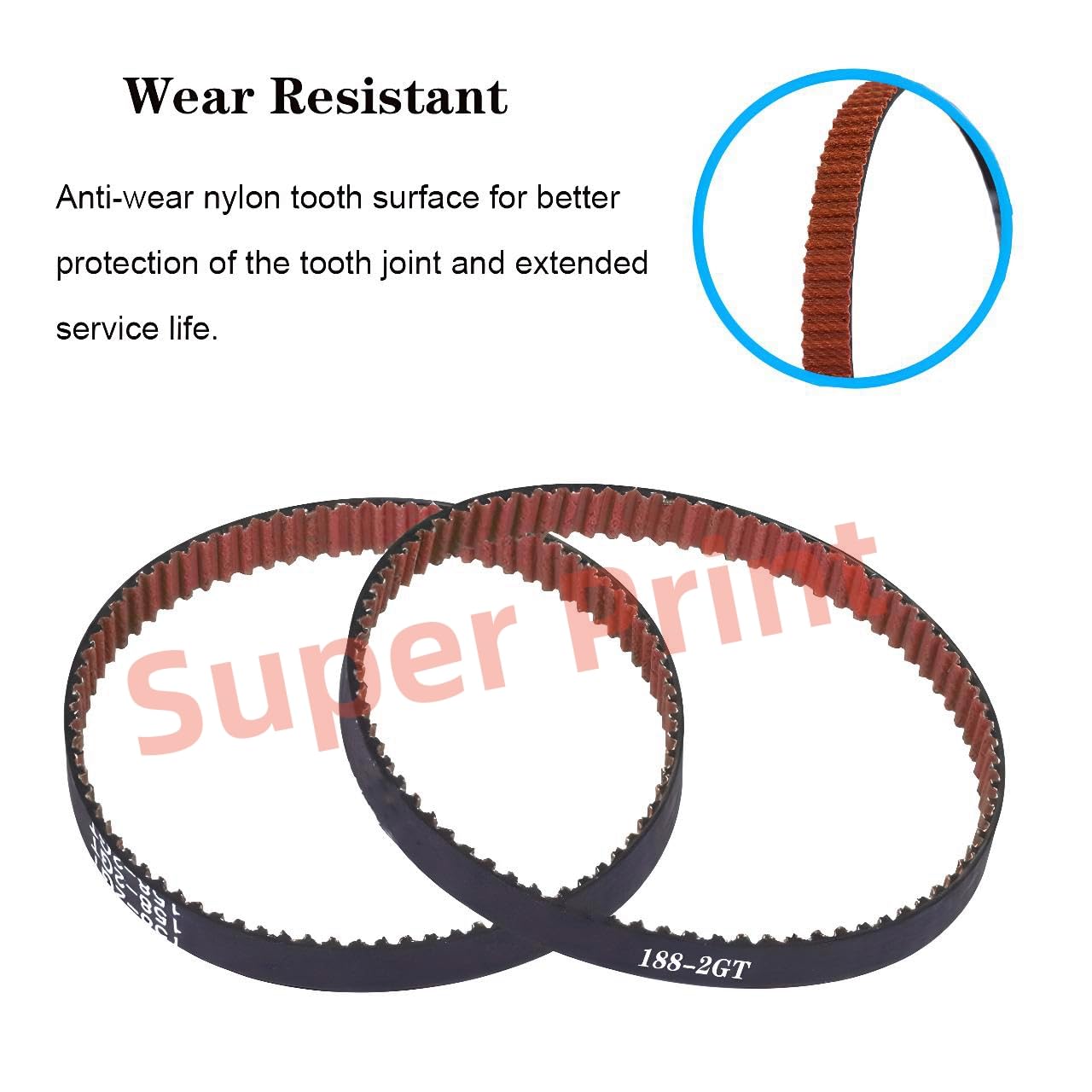 Super Print 10×188mm Voron GT2 Timing Belt,6mm Width GT2 Closed Loop Belt,Upgrade Nylon Tooth Surface Non-Slip Version for Voron 2.4 and Other 3D Printers,CNC.