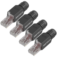 VCELINK Tool-Free RJ45 Connectors Toolless Cat6 Modular Plug Gold Plated Cat6 Ethernet Cable Ends for 23-26 AWG Network Cable 4 Pack Black