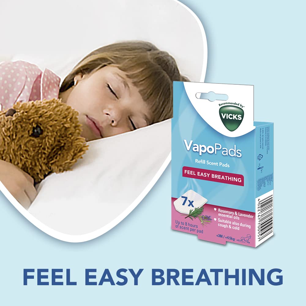 Vicks VapoPads Rosemary & Lavender - Pads with Essential Oils - Pack of 7 - Compatible with our Humidifiers, Inhalers & Diffusers - Suitable for Colds, Congestion - Releases Soothing Vapours - VBR7