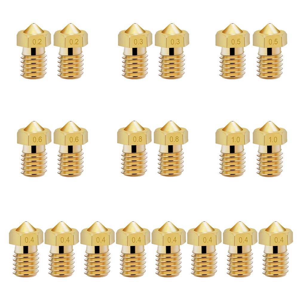 KeeYees 20pcs Brass Nozzle 0.2mm 0.3mm 0.4mm 0.5mm 0.6mm 0.8mm 1.0mm for 1.75mm Filament 3D Printer Extruder Hotend