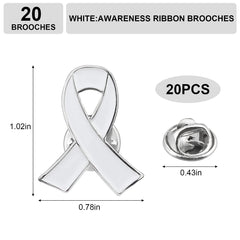 WANDIC Ribbon Pin Charms, Metal Awareness Lapel Pin Ribbon Brooch Mixed Color Lapel Pins Hope Pins Enamel Jewelry Pins for Decoration (White, 20)