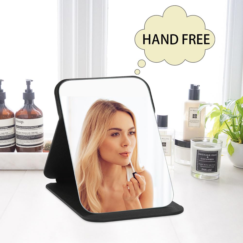 OSDUE 16 * 11cm Folding Tabletop Mirror with PU Leather Makeup Mirror, Portable Travel Mirror, Folding Mirror with Stand Portable, Desktop Vanity Mirror for Office Desk,Vanity Table, Travel, Camping