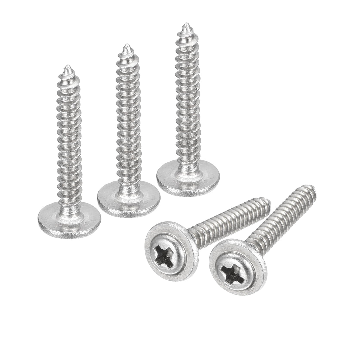 sourcing map ST2.3x16mm Phillips Pan Head Self-tapping Screw with Washer, 100pcs - 304 Stainless Steel Wood Screw Full Thread (Silver)