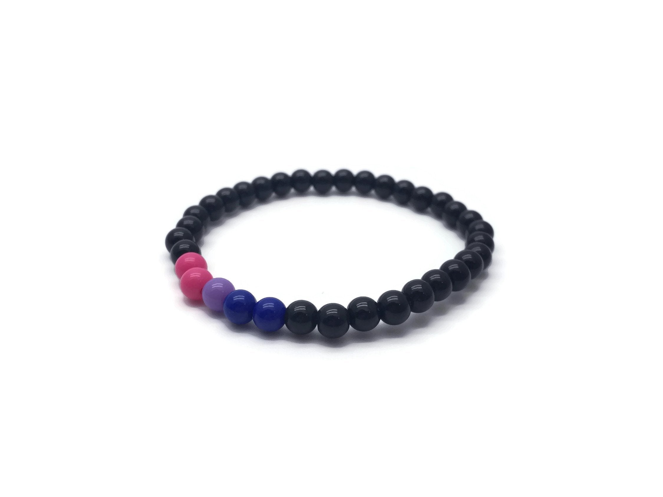 Bisexual Flag Bead Bracelet - 6mm Pink Lavender Blue and Black Acrylic Beads - Pride - Awareness - 7 inches