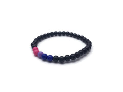 Bisexual Flag Bead Bracelet - 6mm Pink Lavender Blue and Black Acrylic Beads - Pride - Awareness - 7 inches