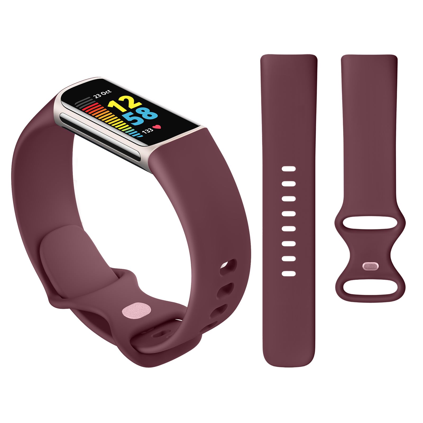 Pack 4 Straps Compatible with Fitbit Charge 6 Strap/Fitbit Charge 5 Strap for Women Men,Silicone Adjustable Replacement for Fitbit Charge 5/Fitbit Charge 6(S,Wine Red/Rose Gold/Starlight/Black)