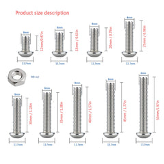 Bolts and Nuts Set, Hex Head M8 Stainless Steel Machine Screws and Round Head Hexagon Socket Bolts Assortment(12/16/20/25/30/35/40/45/50mm) (M8, Silver)