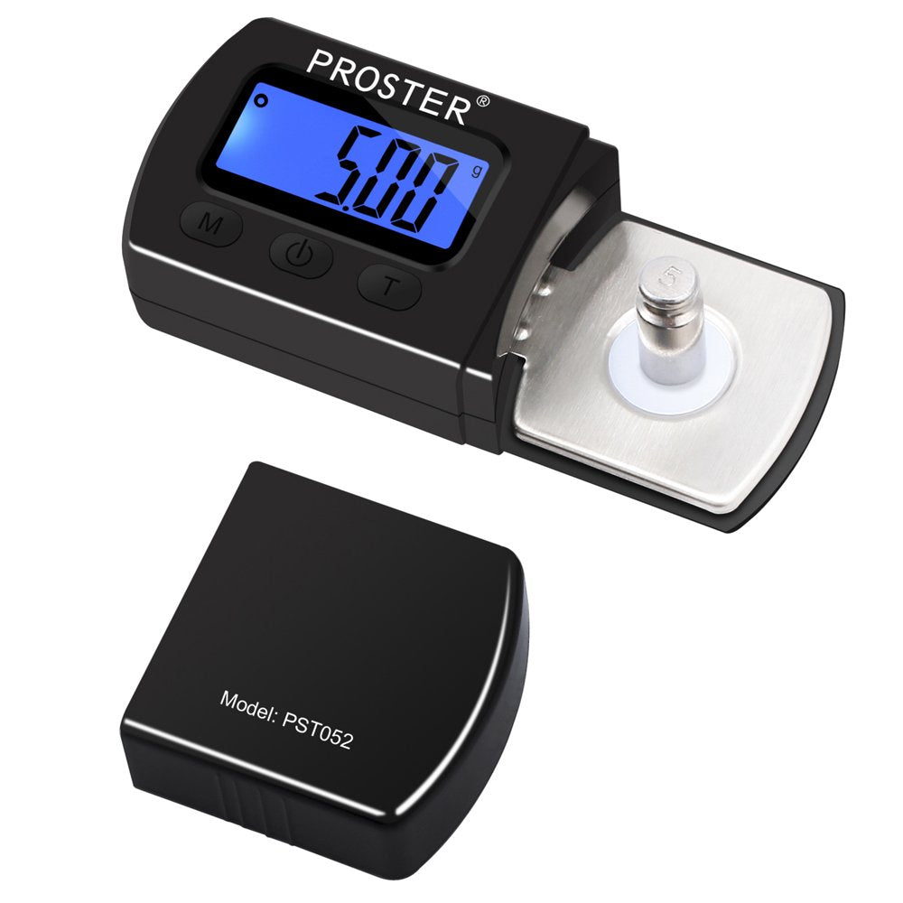 Proster Stylus Force Digital Turntable Stylus Force Scale Gauge Tester 0.01-5g LCD Backlight Cartridge Scales Gauge for Turntables Tonearm Phono Cartridge-with 5g Calibration Weights