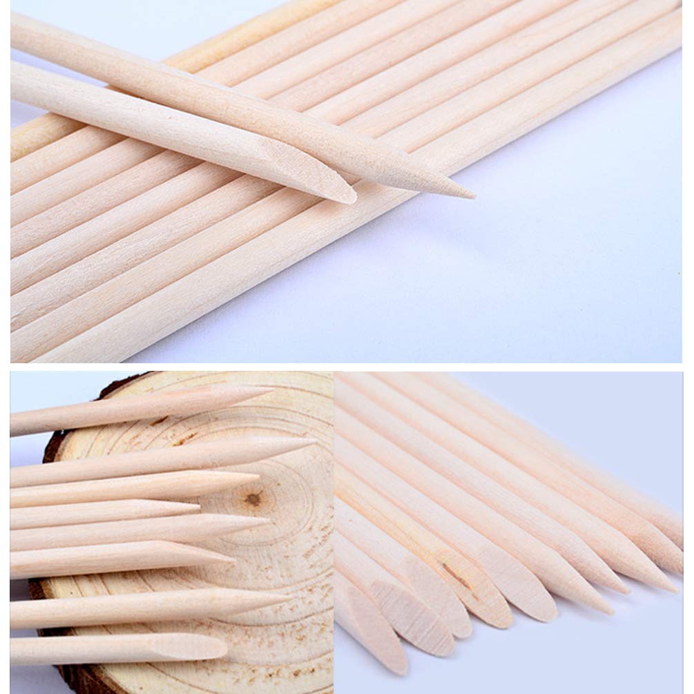 100 PCS Orange Wooden Sticks, TEOYALL Double-End Wood Cuticle Pusher Nail Art Manicure Pedicure Tools (#2 Pink)