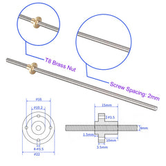 iYueMps 2 Pack 350mm 8mm Lead Screw 3D Printer Stainless Steel Threaded T8 Lead Screw Rod Linear Rail Bar Shaft with T8 Nut