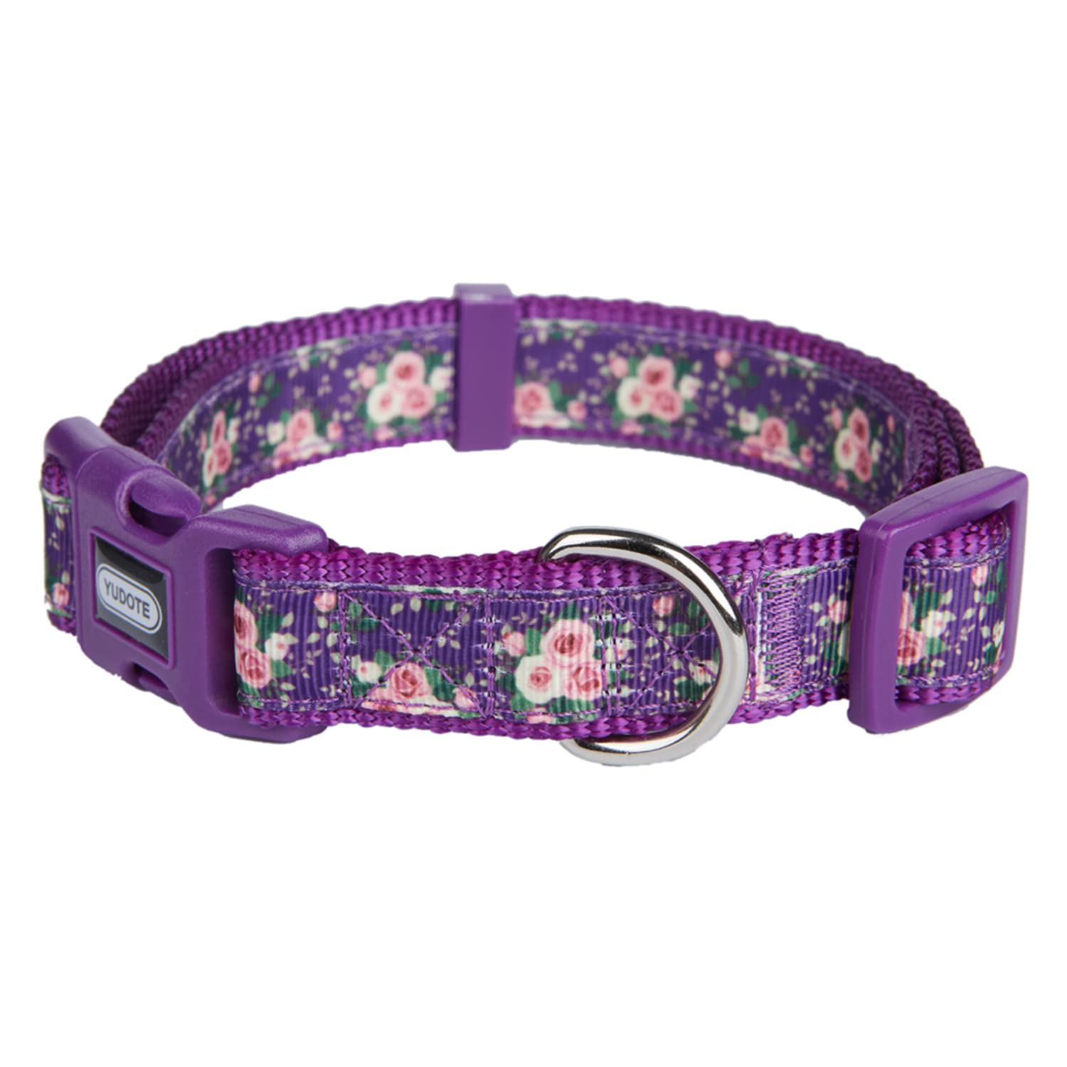 YUDOTE Spring Theme Dog Collar Medium with Printed Floral Pattern for Steady Girl Dogs Neck 31-49cm, Purple