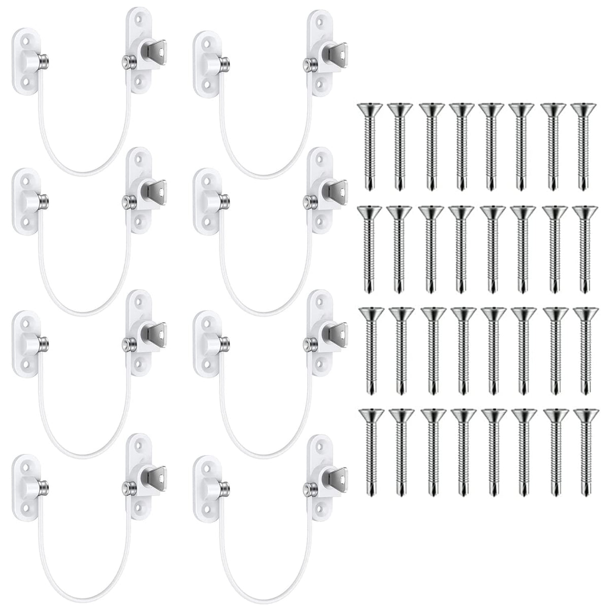 Window Restrictor Lock Justech 8PCs UPVC Window Lock Window Door Restrictor Child Safety Security Lock Cable Catch Wire with Screws and Keys for Home Public and Commercial Use-White