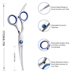 Pet Grooming Scissors, Jiasoval 6 inches Up Curved Dog Grooming Scissors Set with Safety Round Tip, Stainless Steel Pet Grooming Dog Cat Hair Cutting Trimming Scissors