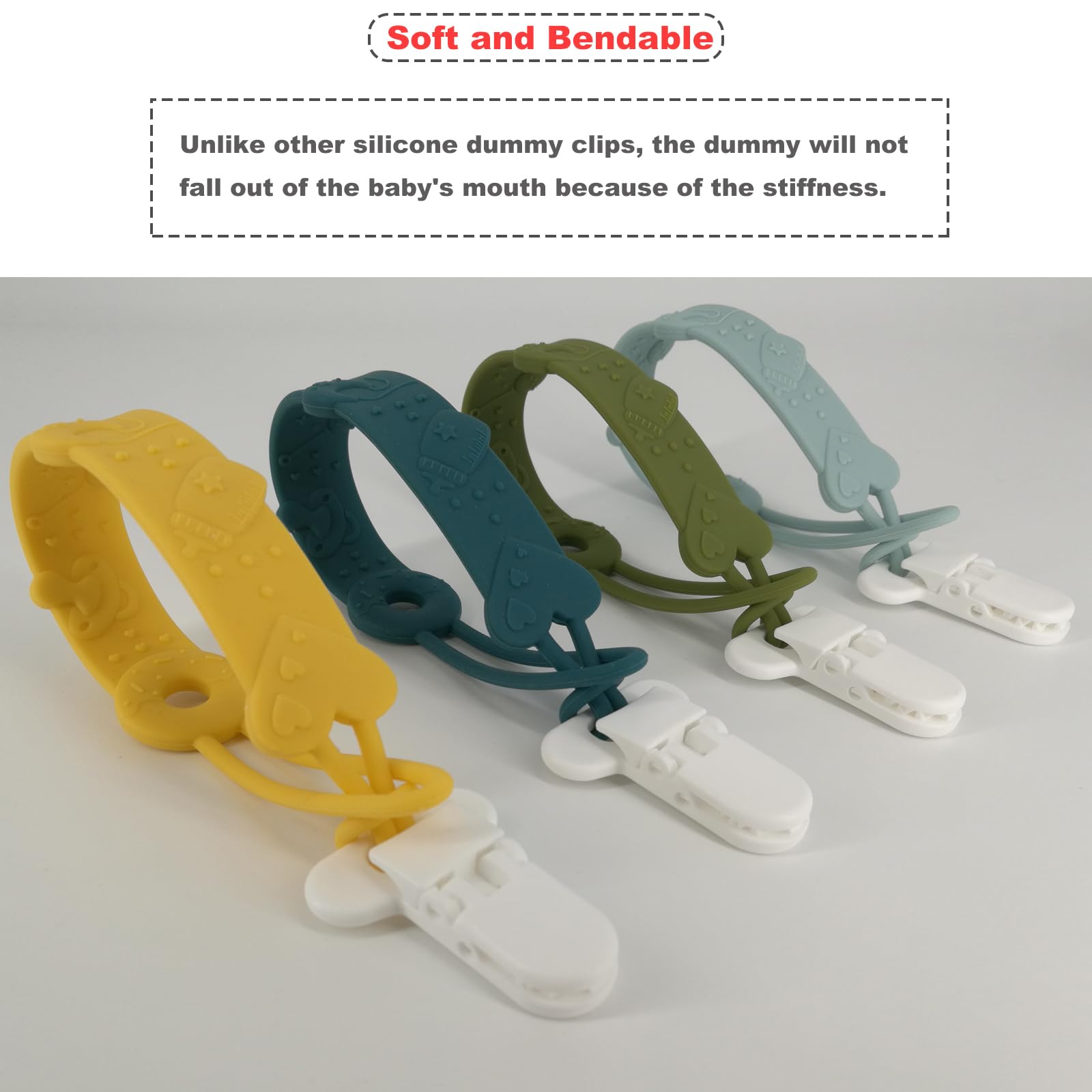 Dummy Clip MOBU 4pcs Soft Silicone Dummy Clips Boys Girls, Cute & Stylish Colours Pacifier Clips Holders Soother Clips Chains (4 Colors_Ⅰ)