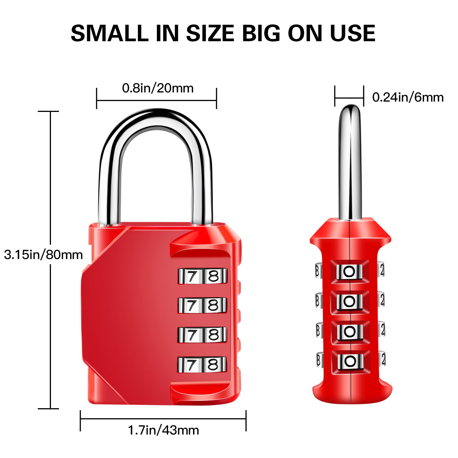 Padlock,4 Digit Code Padlock Zinc Alloy Heavy Duty Locker Lock 1 Pack Padlock for Gym, School, Gate, Fence, Storage Case, Tool Box(Red)