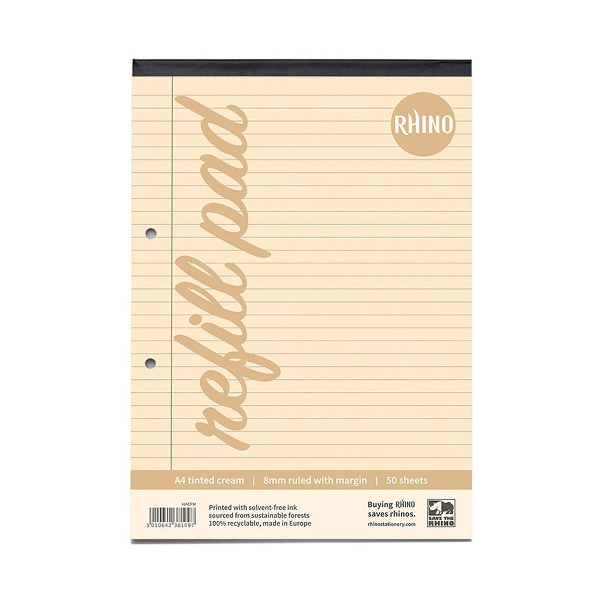 Rhino Cream Paper A4 Refill Pad   8mm Lined and Margin   50 Leaf/100 Page / 1-Pack - Ideal A4 Writing Paper for Dyslexia & Other SEN