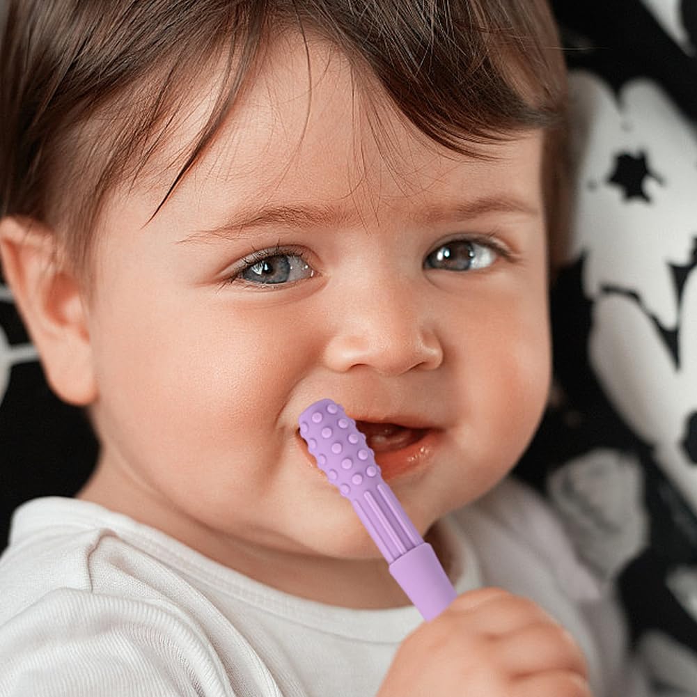 Baby Teether Tube, Hollow Teether Tube, Silicone Teething Toys for Baby, Purple Chew Straw Toy for Infant Toddlers, Multicolor Soft Silicone Baby Soothing Teether Toy