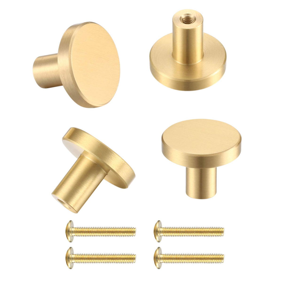 LJHOME 4 Pcs Door Knobs and Handles, Brass Round Cabinet Knobs, Single Hole Cupboard Door Handles, Small Pull Door Knobs with Screws for Drawer, Wardrobe, Cabinets, Doors, Decoration(Gold, 20 * 25mm)