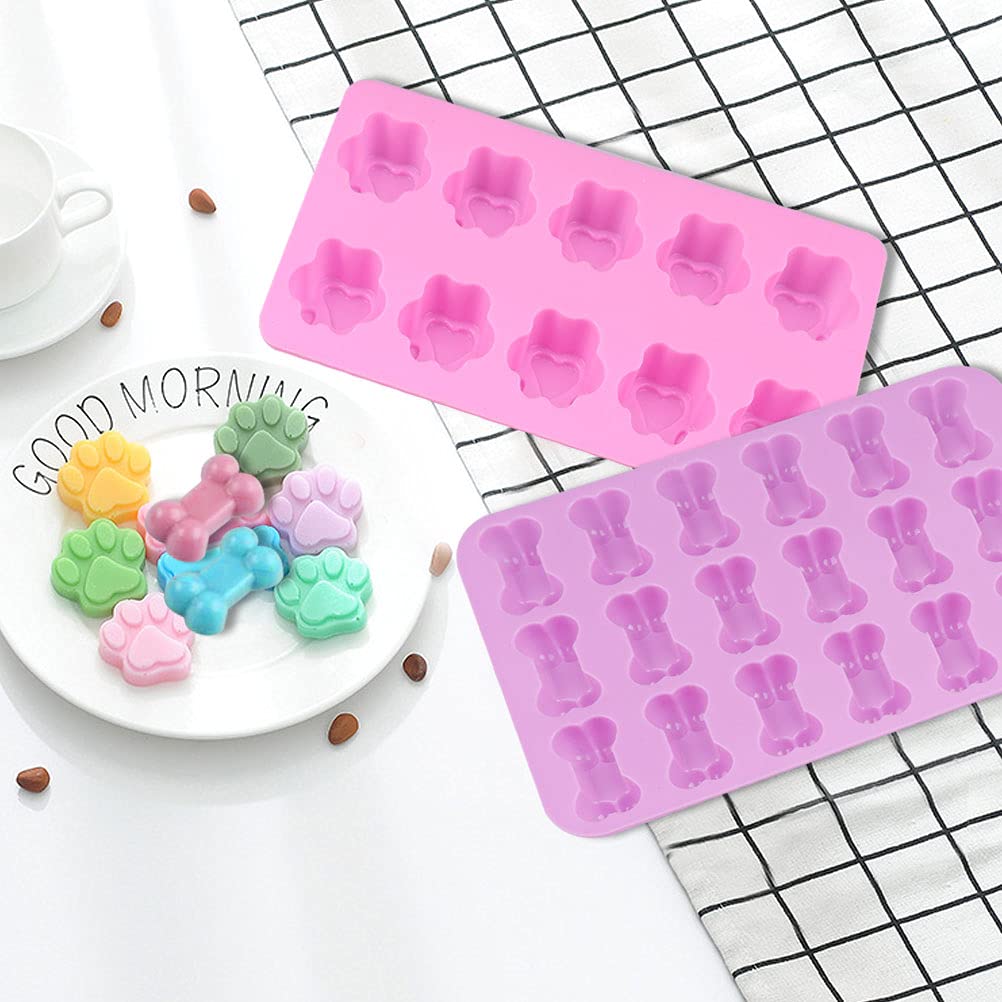 Silicone Chocolate Moulds, 10-Cavity and 18-Cavity Dog Paw & Dog Bone Molds Set, Reusable Non-Stick Silicone Molds for Cake, Candy, Jelly, Ice Cube, Pet Treats Toys