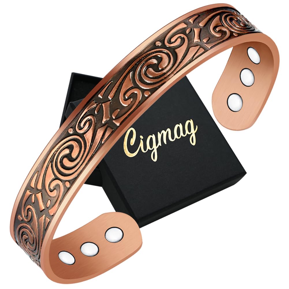 Cigmag 9X Mens Copper Bracelet Ultra Strength Magnet 99% Solid Pure Copper Magnetic Bracelets for Men Adjustable Cuff Bangle Brazaletes with Gift Box for Father's Day (Classic Viking)