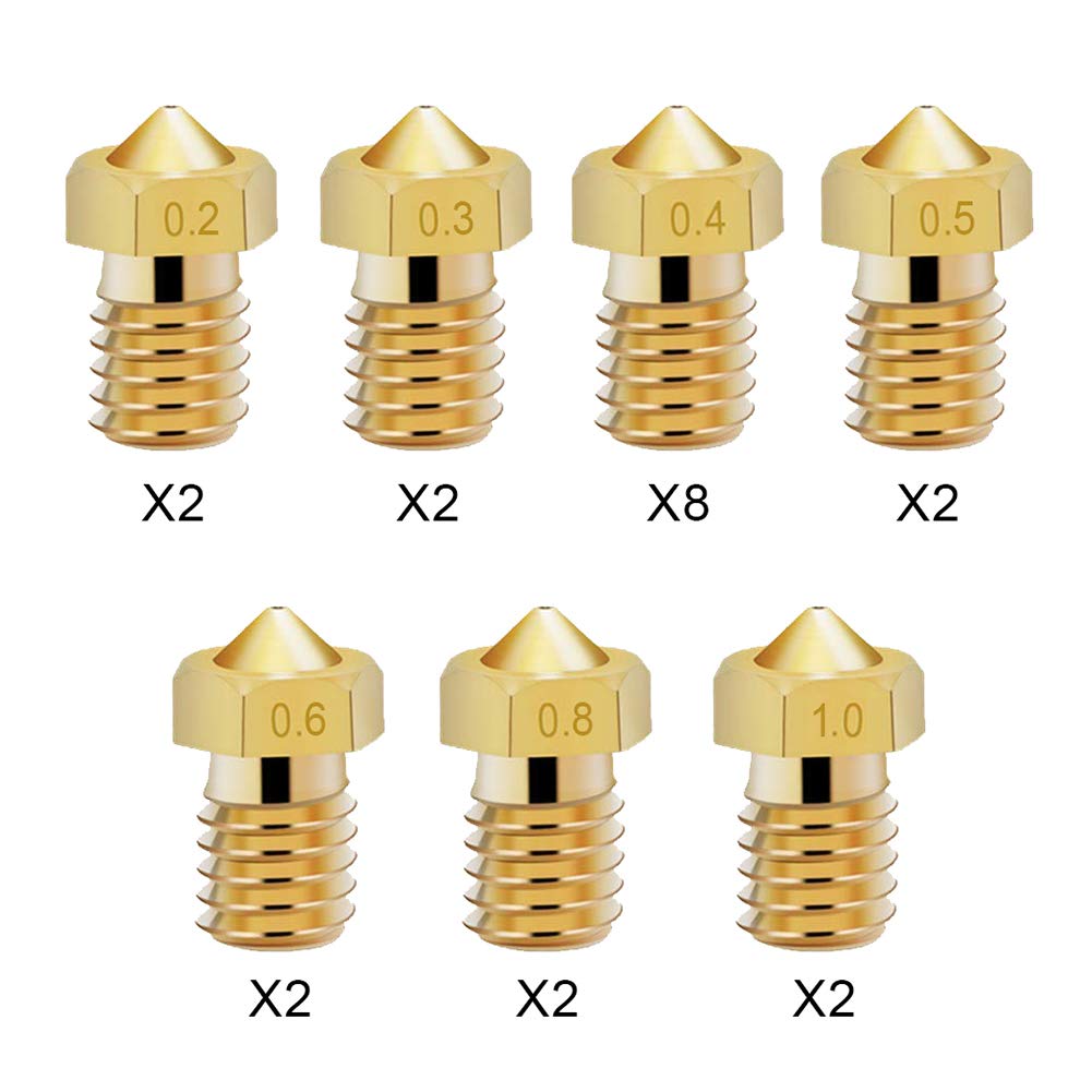 KeeYees 20pcs Brass Nozzle 0.2mm 0.3mm 0.4mm 0.5mm 0.6mm 0.8mm 1.0mm for 1.75mm Filament 3D Printer Extruder Hotend