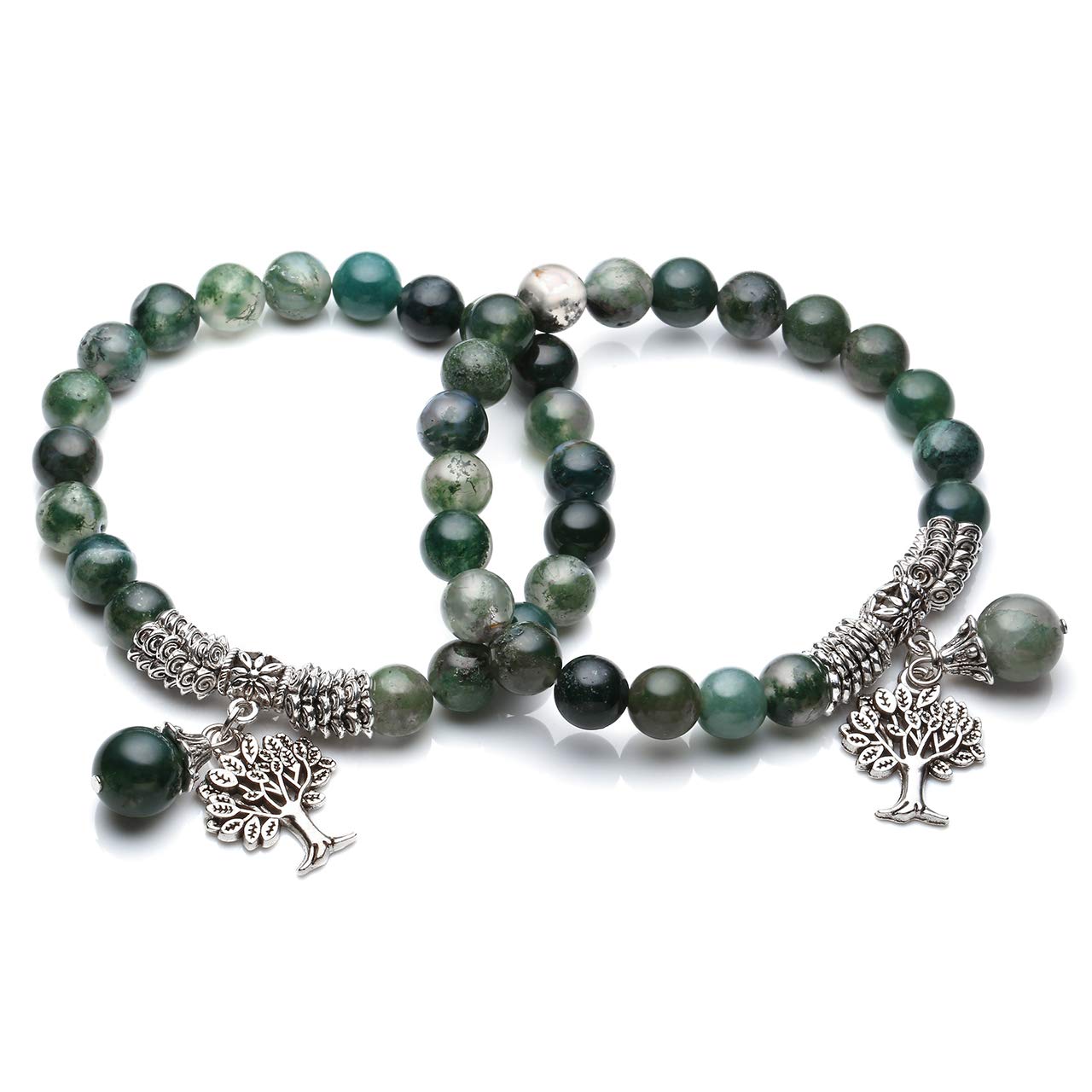 JSDDE Moss Agate Crystal Bracelet Reiki Healing Crystal Gemstone Beads Bracelet with Tree of Life Charm Bracelets for Women