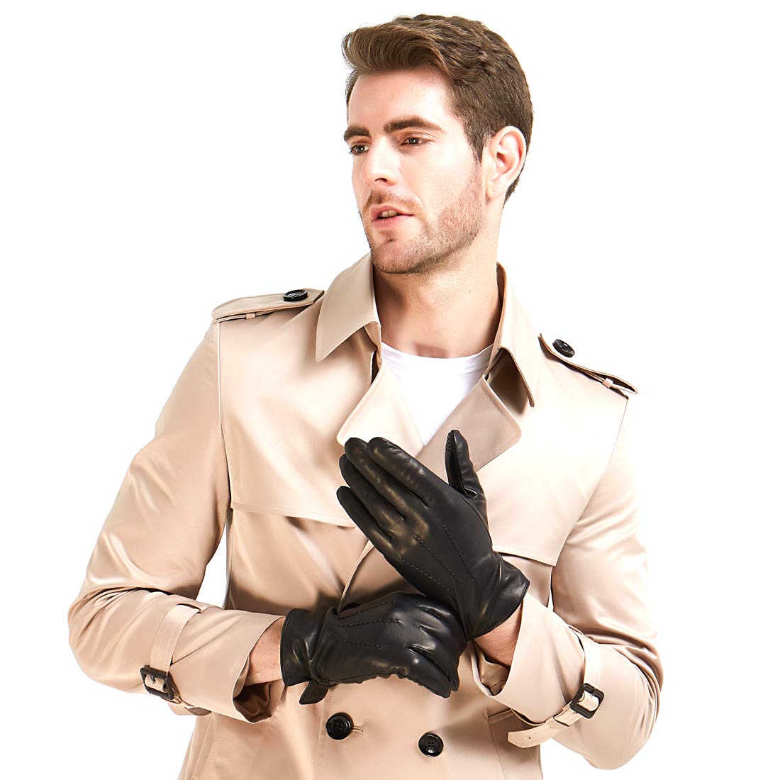 Harssidanzar Mens Goatskin Leather Gloves Fleece Lined,Black, XL