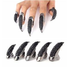 5PCS Halloween Punky Costume Finger Claw Nail Rings Rhinestone Talon Finger Ring Gothic Jewelry Cosplay Nail Finger Tips Holiday Decoration for Unisex