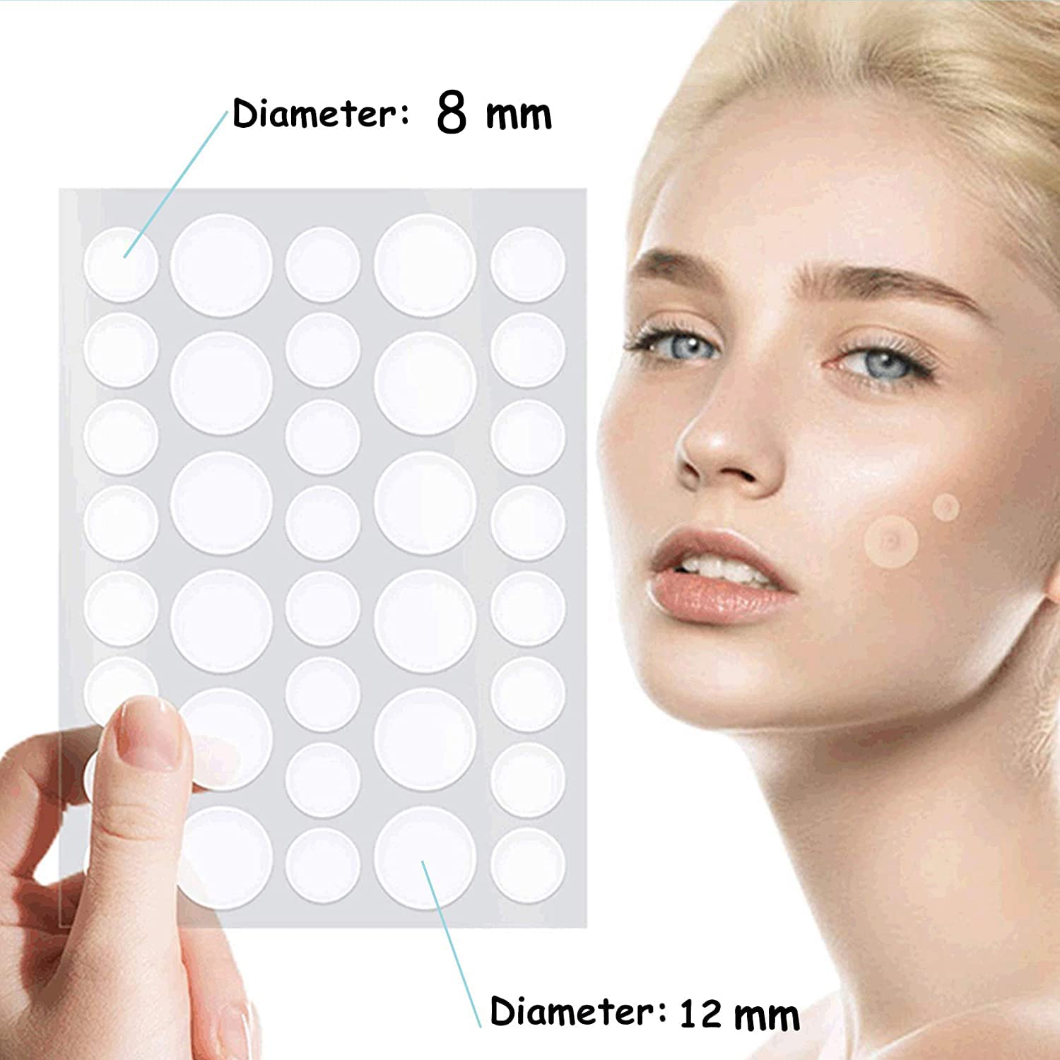 Rnitle Acne Patches[180 Pcs],Hydrocolloid Dressing Cover,Pimple Patches,Effectively Calms & Relieves Acne,Spot Treatment Pimple Stickers,Facial Care(12mm&8mm).