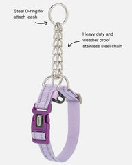 Petiry Half Choke Dog Collar,Reflective Nylon Dog Choker Collar with Safety Side Release Buckle for Puppy Small Dogs Neck 28-33cm,Lilac S