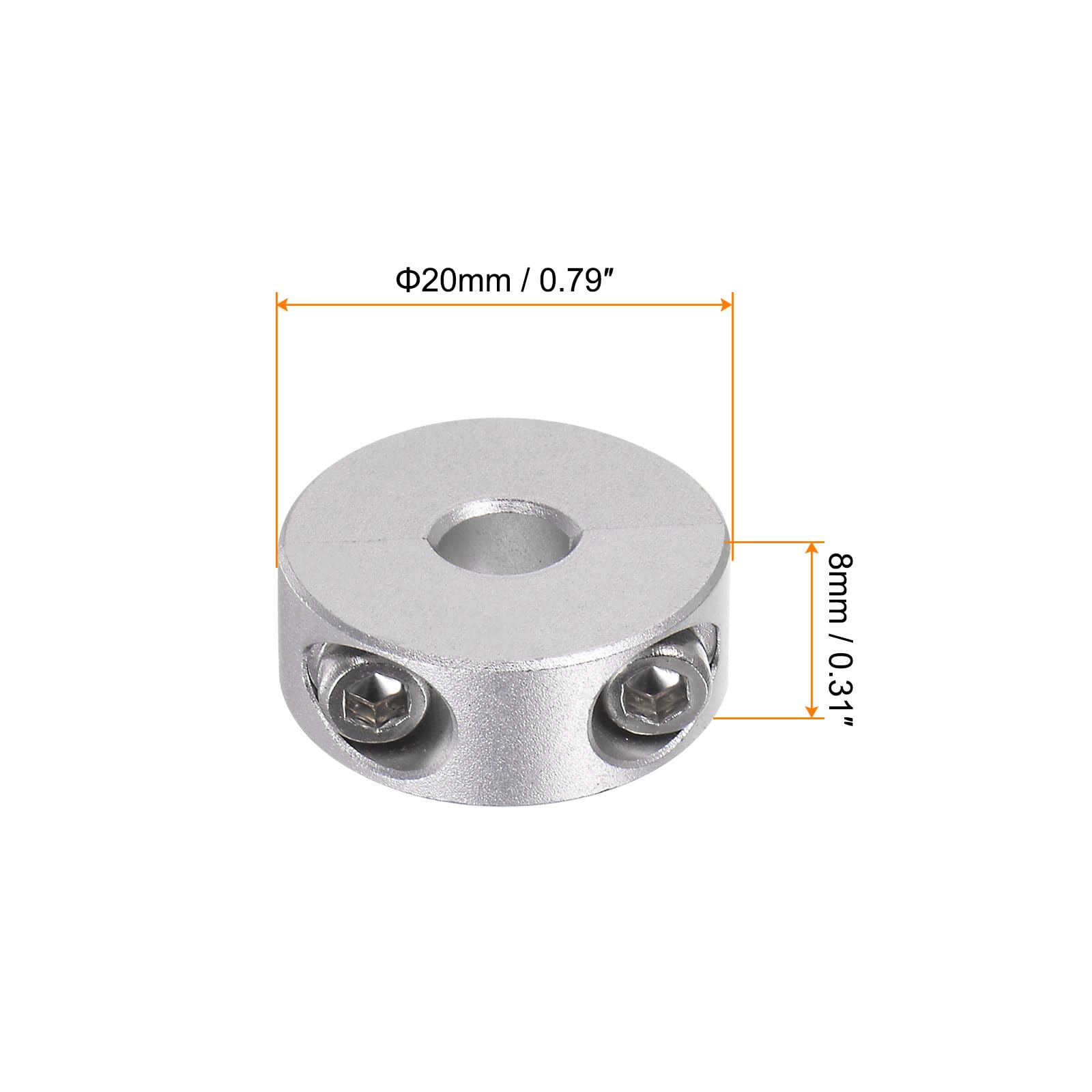 sourcing map 2pcs Double Split Shaft Collar for 6mm Shaft Set Screw Clamp-On Collars, 20mm OD, 8mm Width, for Stoppers, Position, Hold Timing Pulleys, Machine Tools, Industry, Anodization