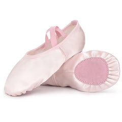 Soudittur Satin Ballet Slippers Girls Ballet Shoes Pink Split Sole Dance Flats Gymnastic Shoes for Children Kids/Women and Ladies (Size UK 13 Child)