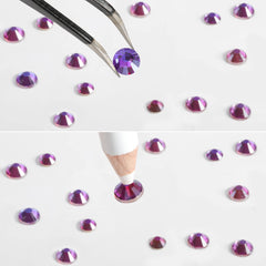 Beadsland Rhinestones for Makeup,8 Sizes 2500pcs Purple Flatback Rhinestones Eye Gems for Nails Crafts with Tweezers and Wax Pencil,Purple Velvet,SS4-SS30