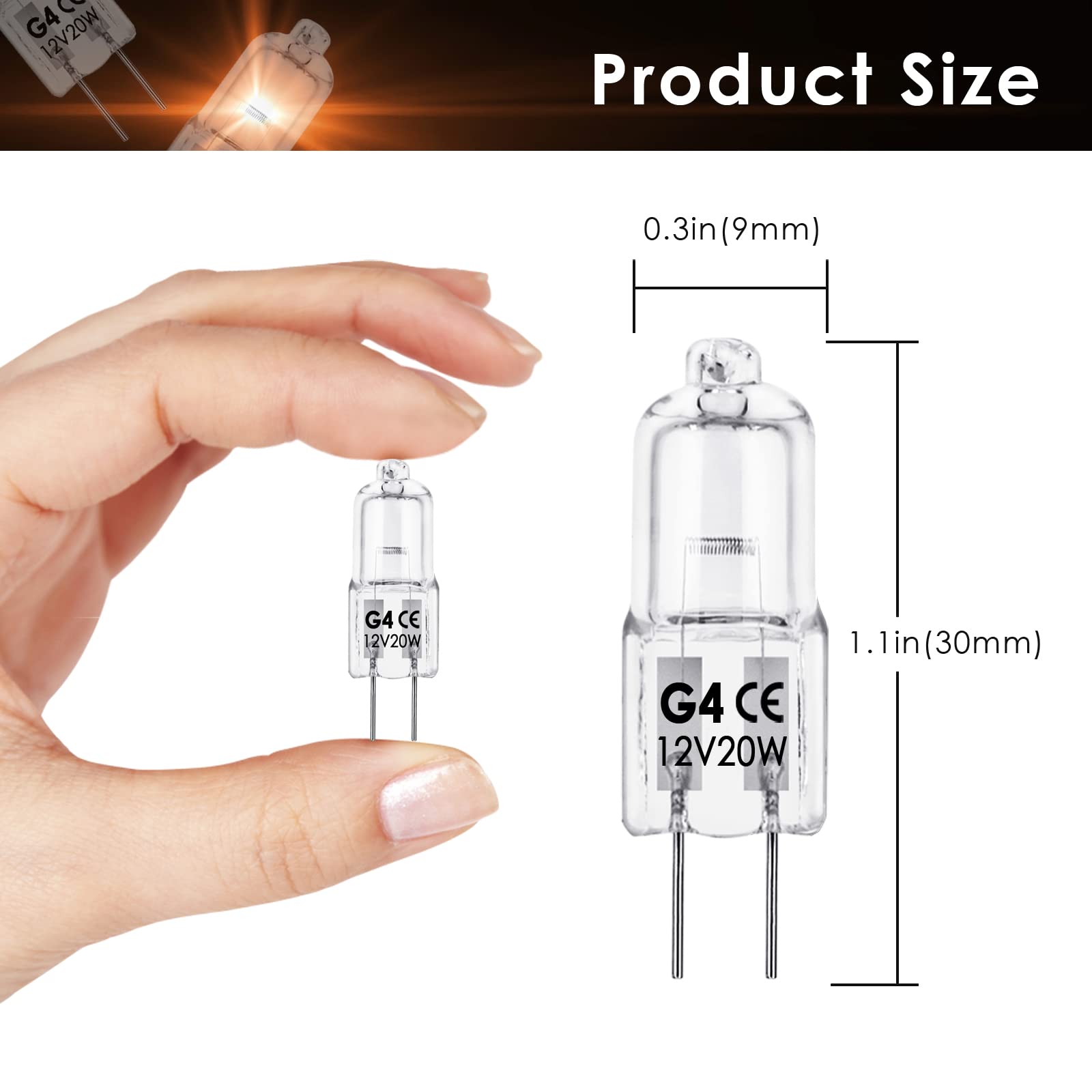 BROTOU G4 Halogen Bulbs, 20W 12V 300LM 2800K Warm White 2 Pin Clear Capsule Lamp Bulbs, Dimmable [Energy Class G] (4)